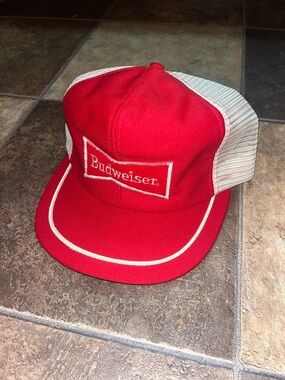 Vintage Budweiser Red and White Retro Mesh Snapback Hat